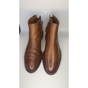 Sarto Brown Saddle Leather Ankle Bootie – Side Zip Block Heel – Women’s 10